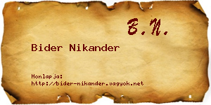 Bider Nikander névjegykártya